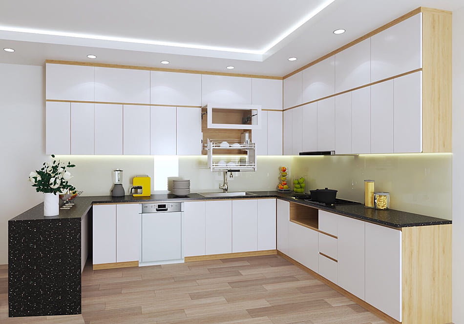 Tủ bếp inox cánh melamine