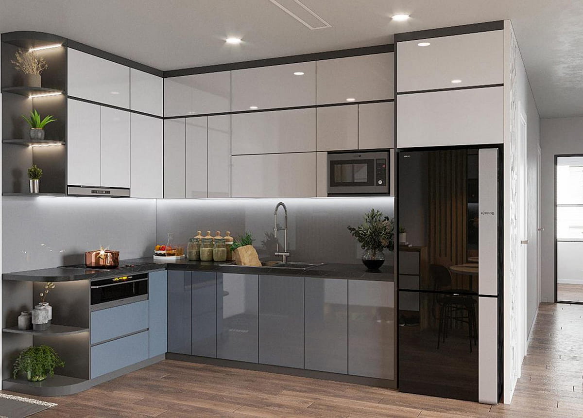 Tủ bếp inox cánh melamine