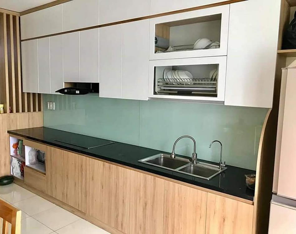 Tủ bếp inox cánh melamine