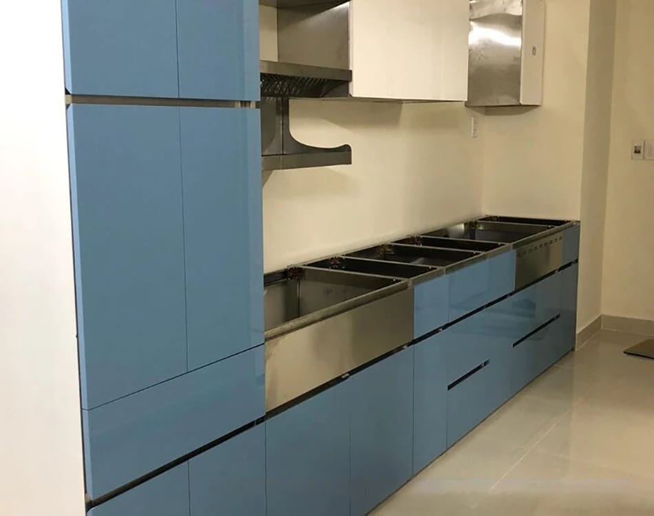 Tủ bếp inox cánh melamine