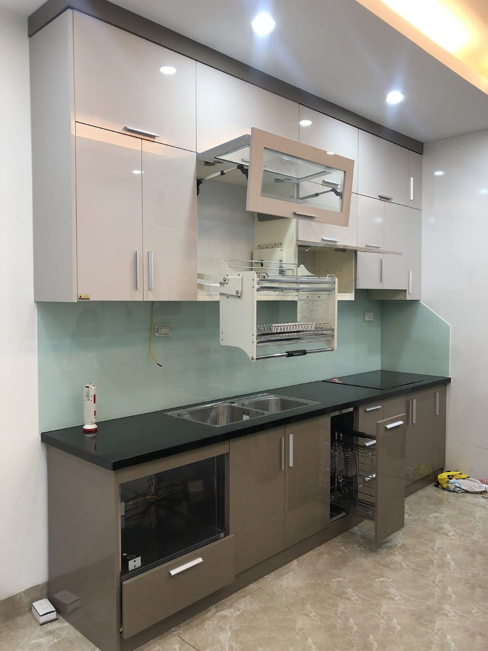 Tủ bếp inox cánh mdf phủ melamine