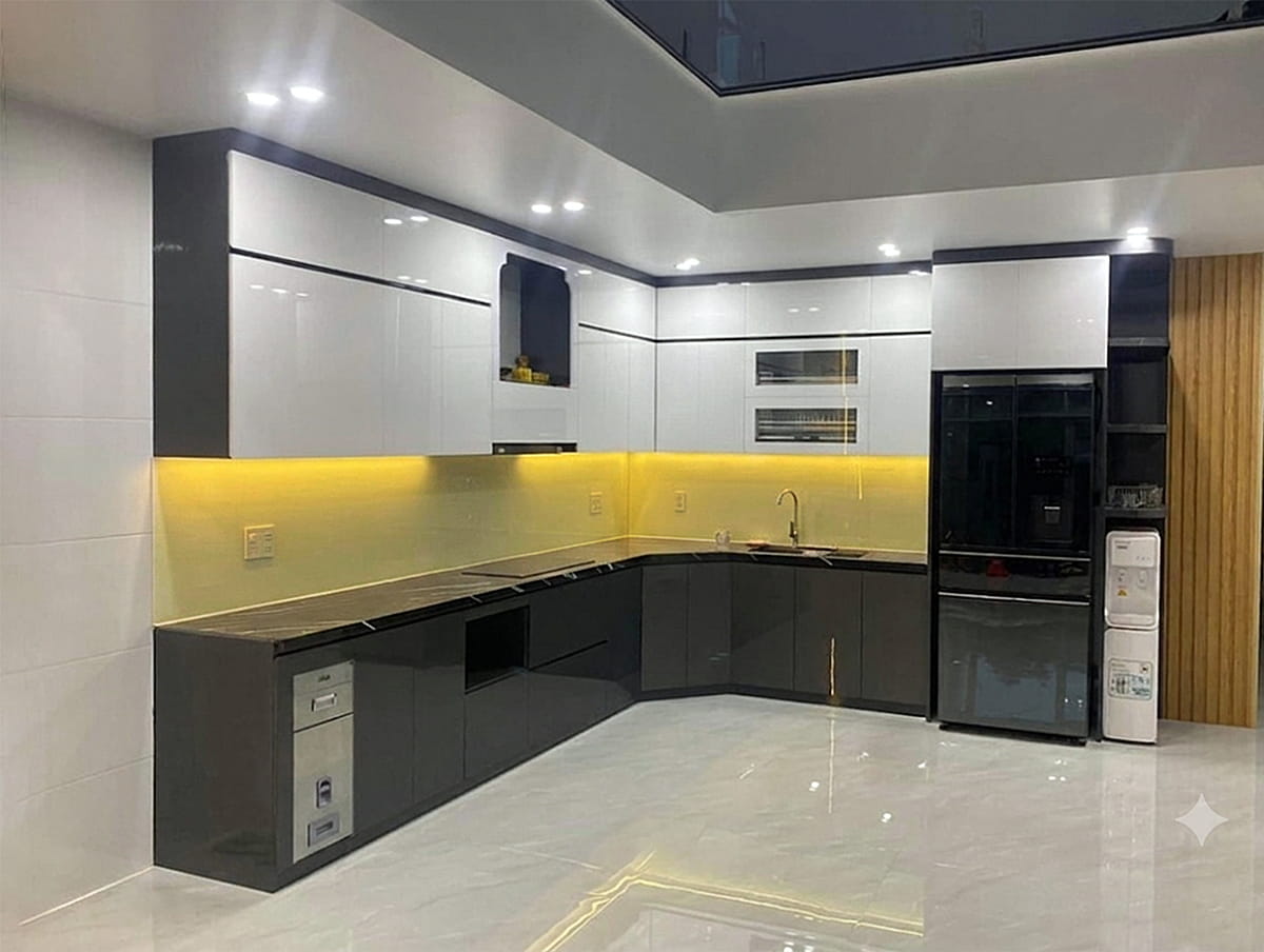 Tủ bếp nhựa cánh Acrylic bóng gương