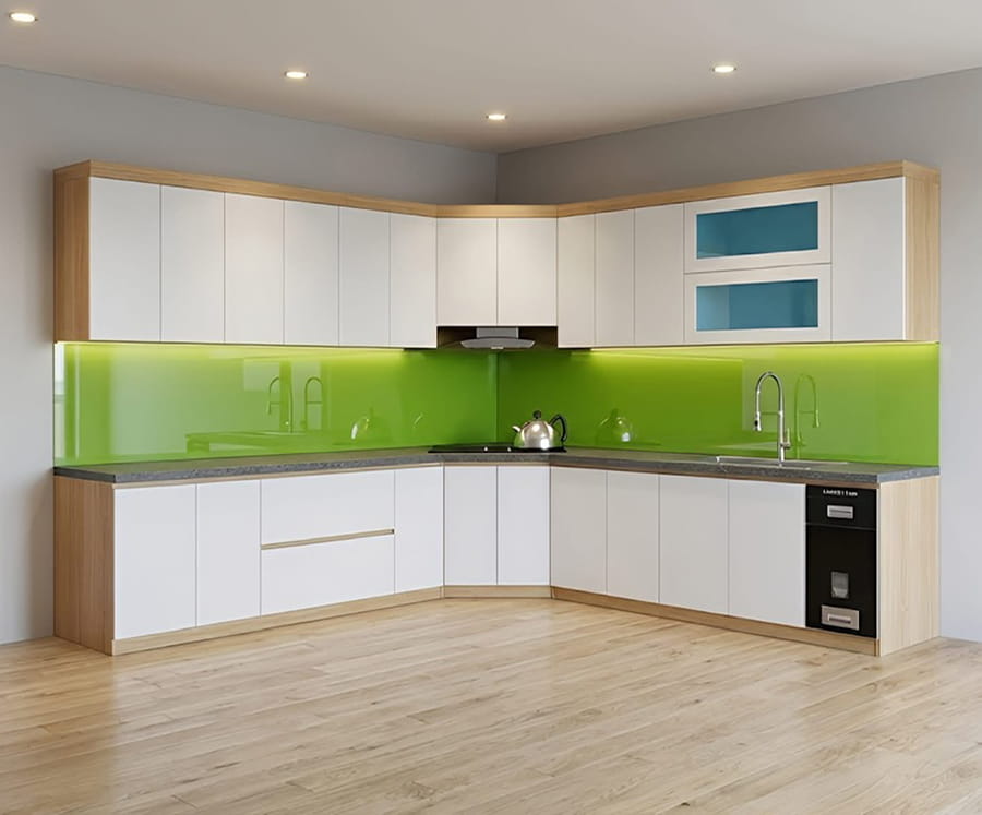Tủ bếp MDF cánh Acrylic bóng gương