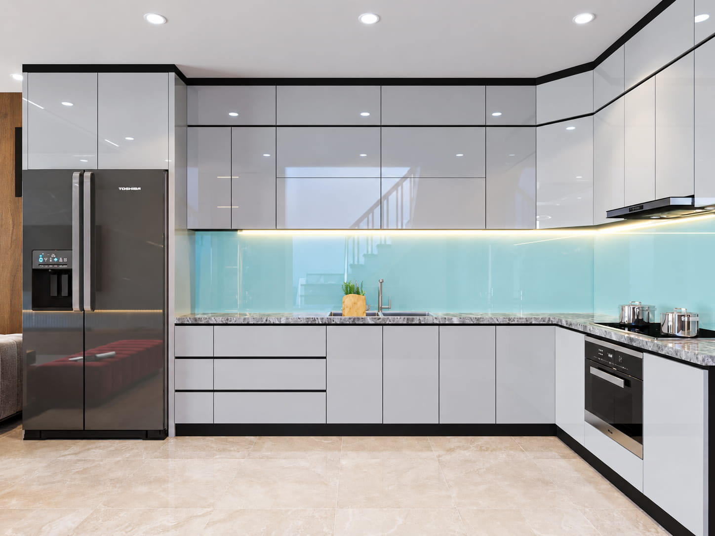 Tủ bếp inox cánh acrylic